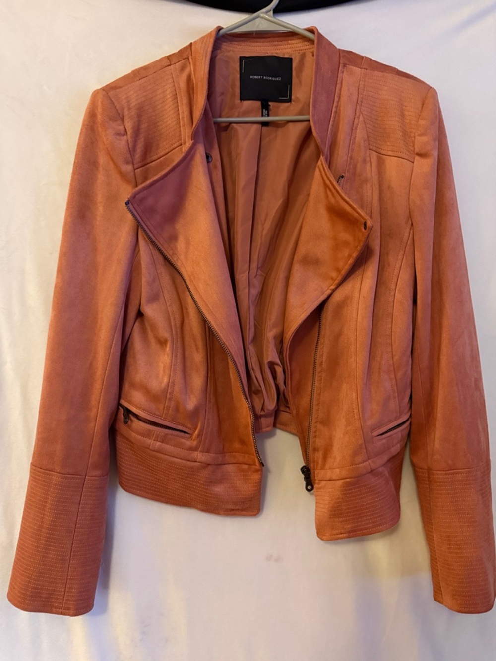 Robert Rodriguez Rust-Orange Suede Moto Jacket - Women's